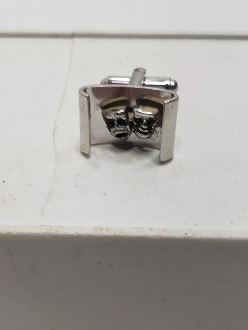 Vintage Comedy Tragedy Theater Mask Cufflinks Silver Tone Mens Formal Set